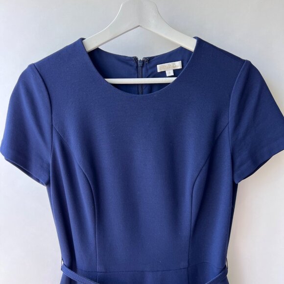 Shoshanna Navy Short Sleeve Ruffle hem belted sheath Dress, Size 6 O40 - Picture 4 of 8